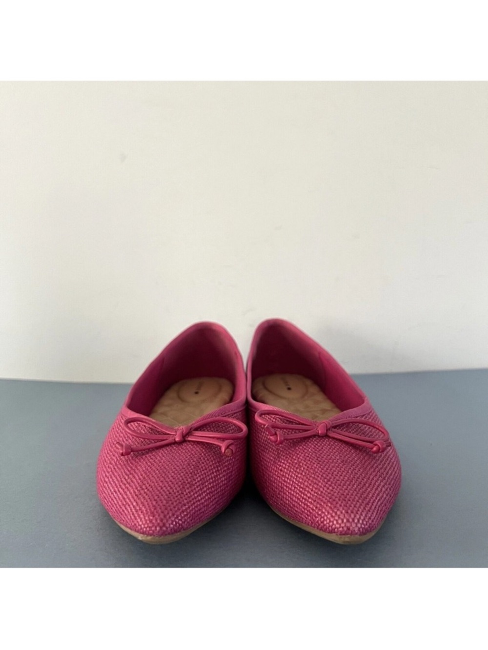 Birdies The Goldfinch Raspberry Raffia Bow Ballet Pointed Toe Flats - Picture 3 of 8